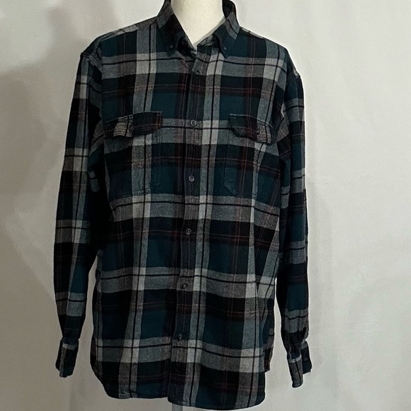 George Other - Green and Gray Casual Button Down Shirt with Plaid Design